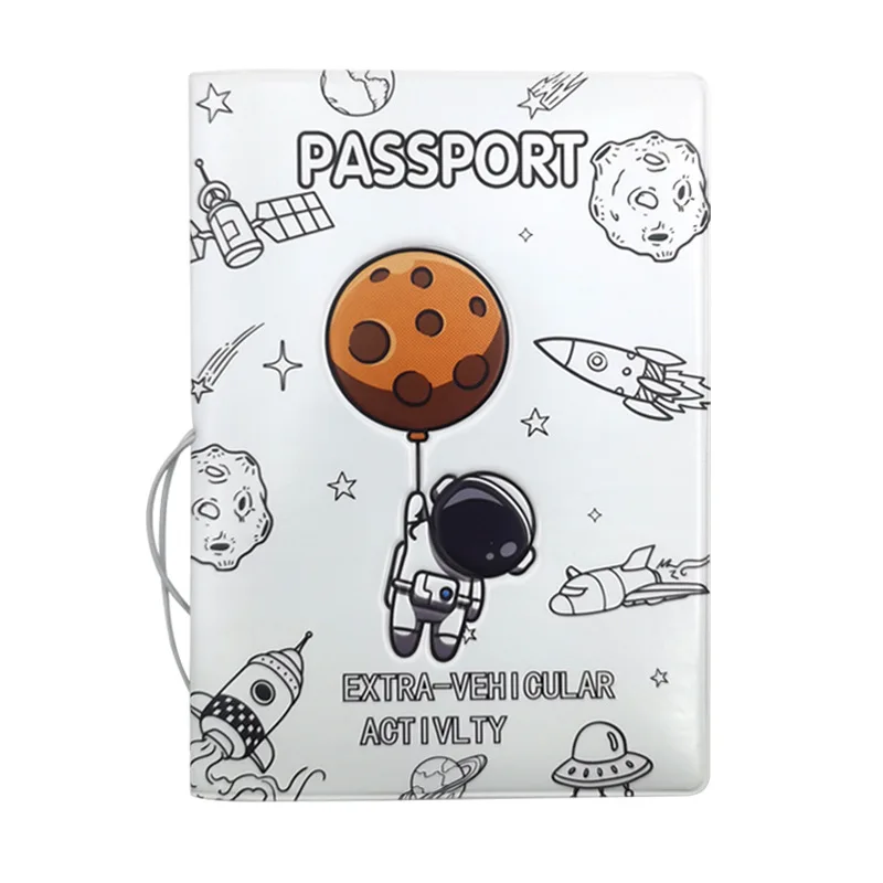 Cartera de viaje porta pasaporte patrón de astronauta funda para pasaporte multifuncional con funda con ranura para tarjeta de crédito de identificación incorporada