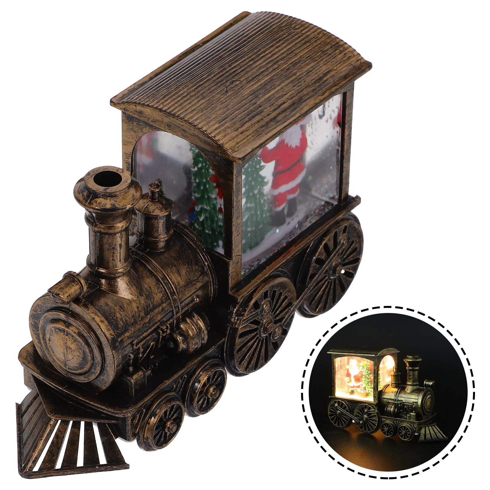 

Glowing Locomotive Ornaments Christmas Desktop Decoration Train Light Snow Globes Craft Red