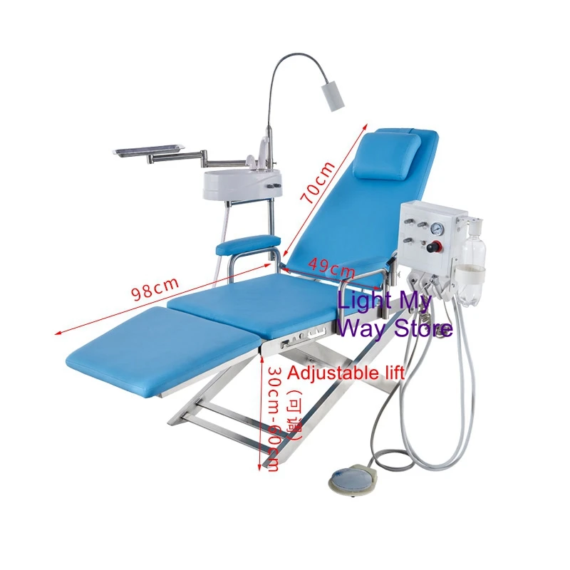 Cadeira dobrável dental de pouco peso com bomba de ar opcional turbina portátil ajustável simples dental outreach cadeira dental