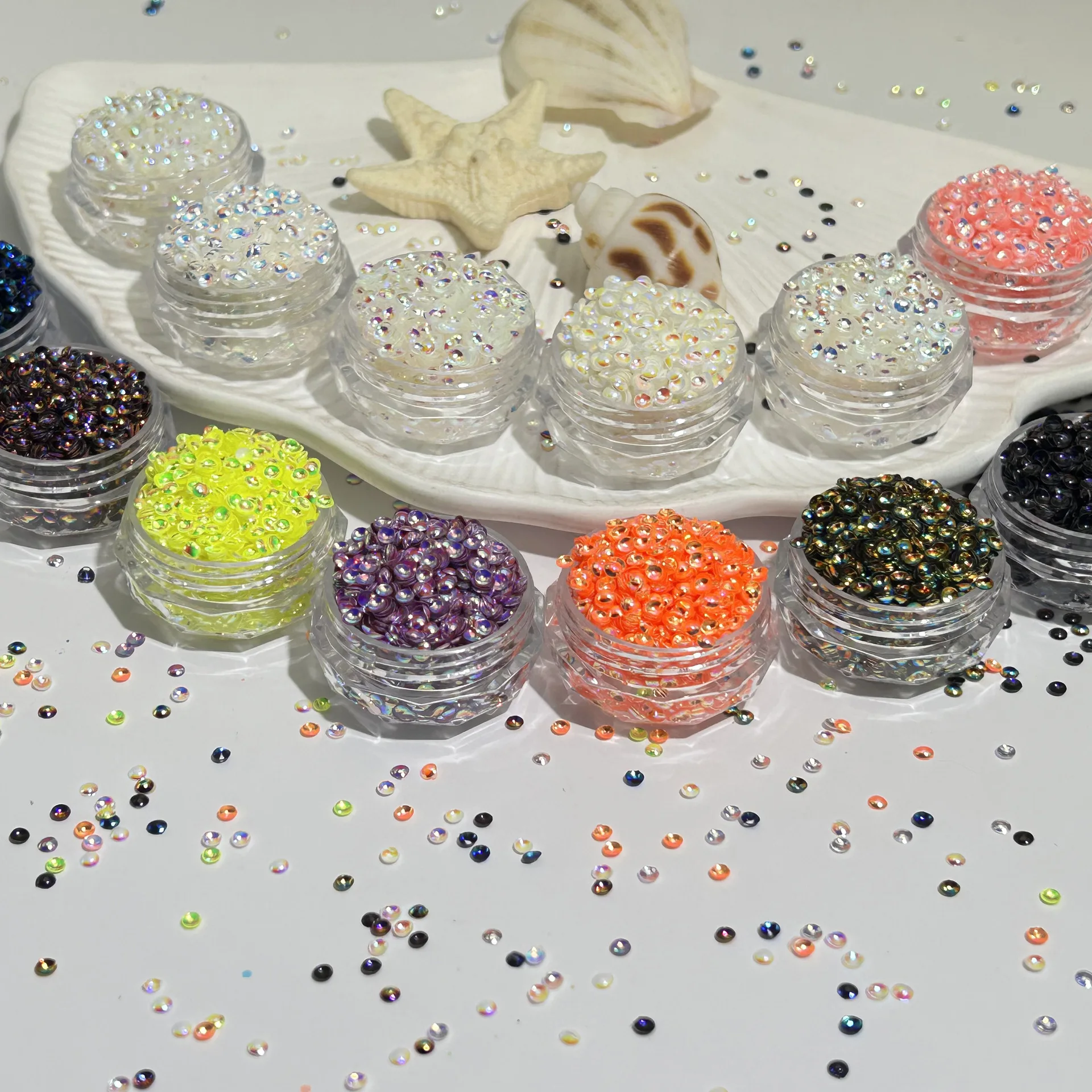 PrettyG 1 Box Half-round Diamond Mixes Glitter Rainbow 3d Bubble Shapes Aurora Nail Sequins For Resin DIY Nail Decoration