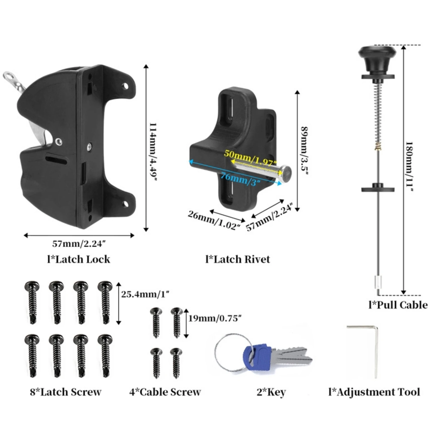 

Wood Doors Fence Door Lock with Key,Self-locking Gate Latch with Spring Pull Wire for Outdoor Garden Pasture,Door Latch Lock