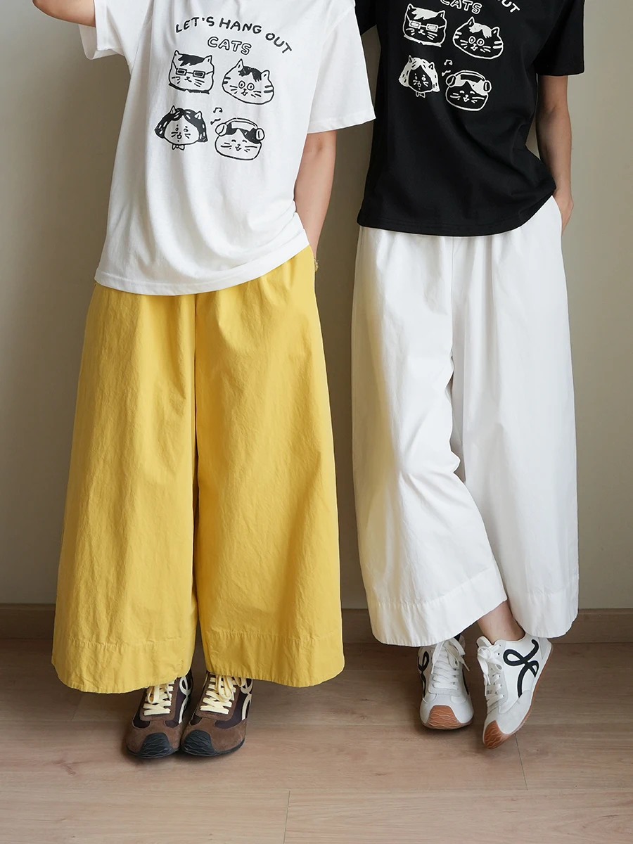 

Летние повседневные женские брюки с высокой талией и широкими штанинами, 100% хлопок, свободный крой, универсальные, длина 7/8