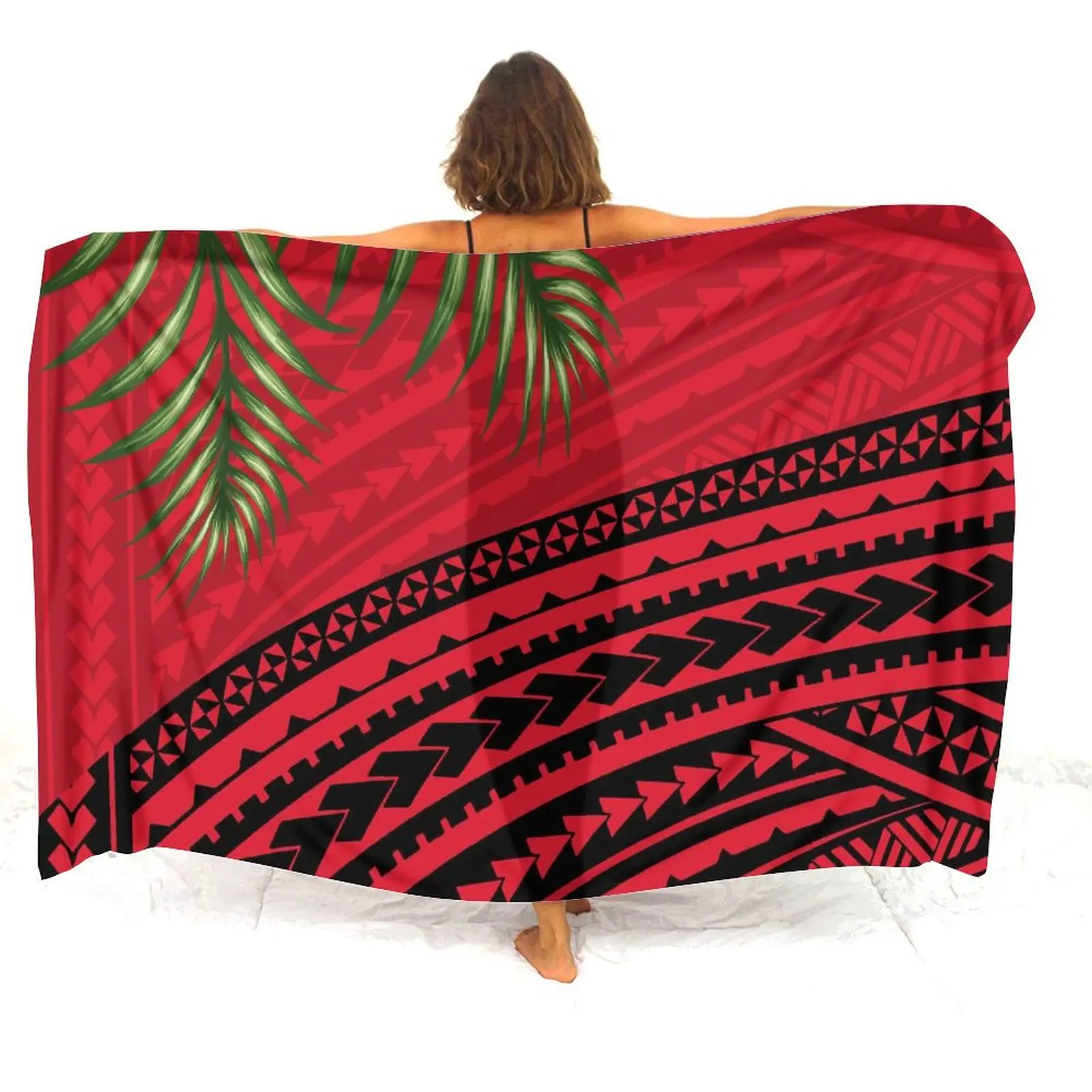 Island Sarong Flower Custom Samoan Tribal Beach Woman Sarong One-Piece Polynesian Apron Soft Shawl Sunbathing Jacket Sarong