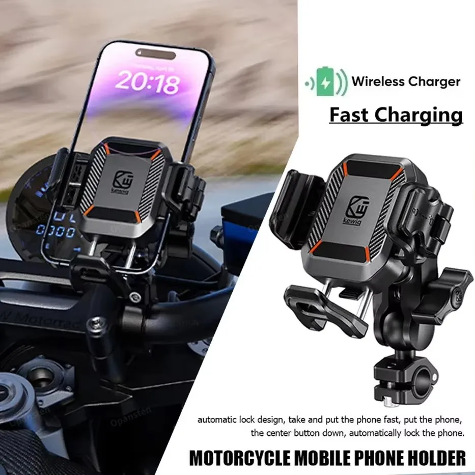

Shockproof Motorcycle Phone Holder 15W Wireless Charger & 36W USB C Fast Charging Motorbike Bicycle Bike Scooter Phone Stand