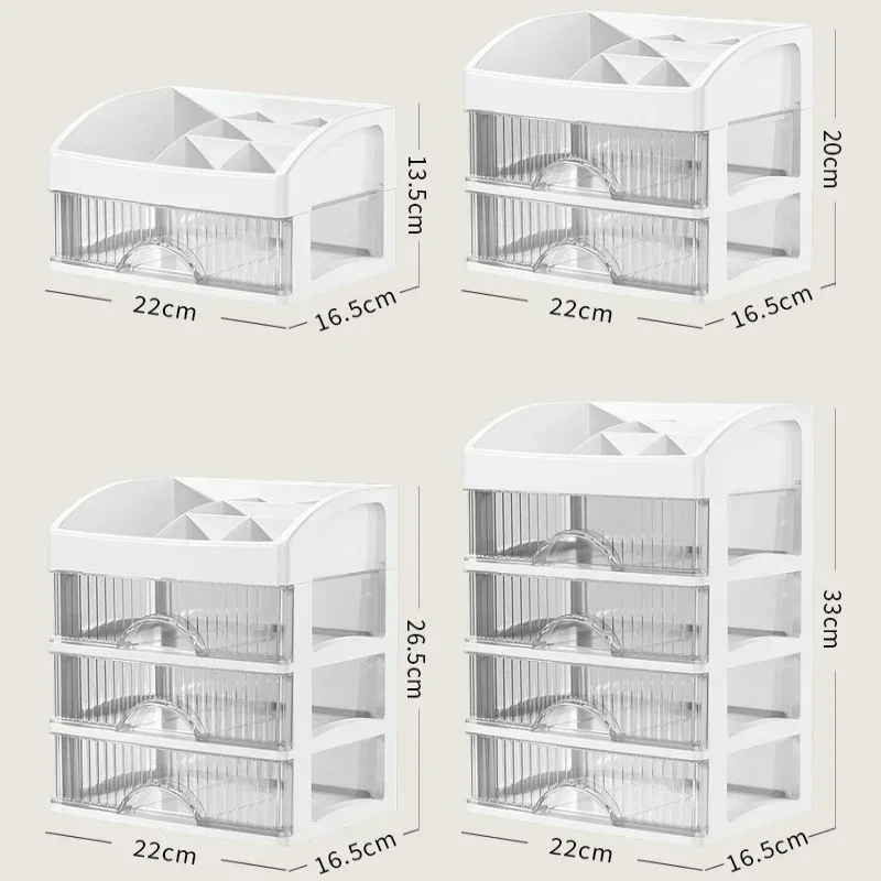 Caja de almacenamiento de maquillaje de joyería, cajón de gran capacidad, transparente, multicapa, organizador de escritorio multifuncional