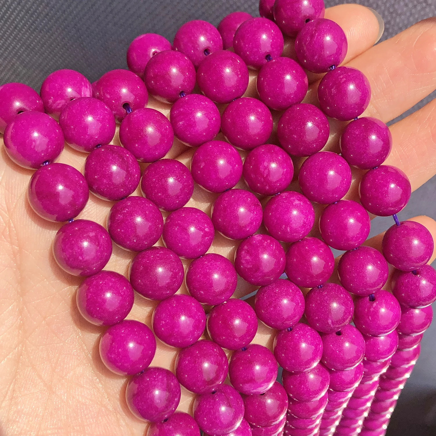 6/8/10mm Natural Fuchsia Jade Stone Beads Smooth Round Diy Bracelet Loose Beading For Jewellery Making Beadwork Supplies