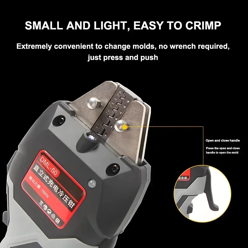 Alicate hidráulico portátil sem fio 16kn, crimpador de fio hidráulico elétrico com luz led e moldes, ferramenta de friso terminal