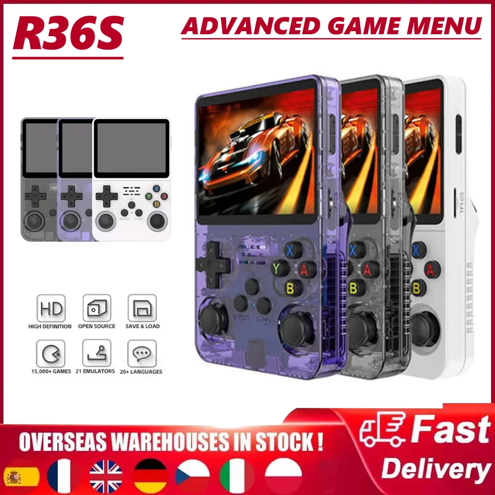 Retro R36S handheld game console Linux system with 3,5 inch IPS display portable Mini video player emula