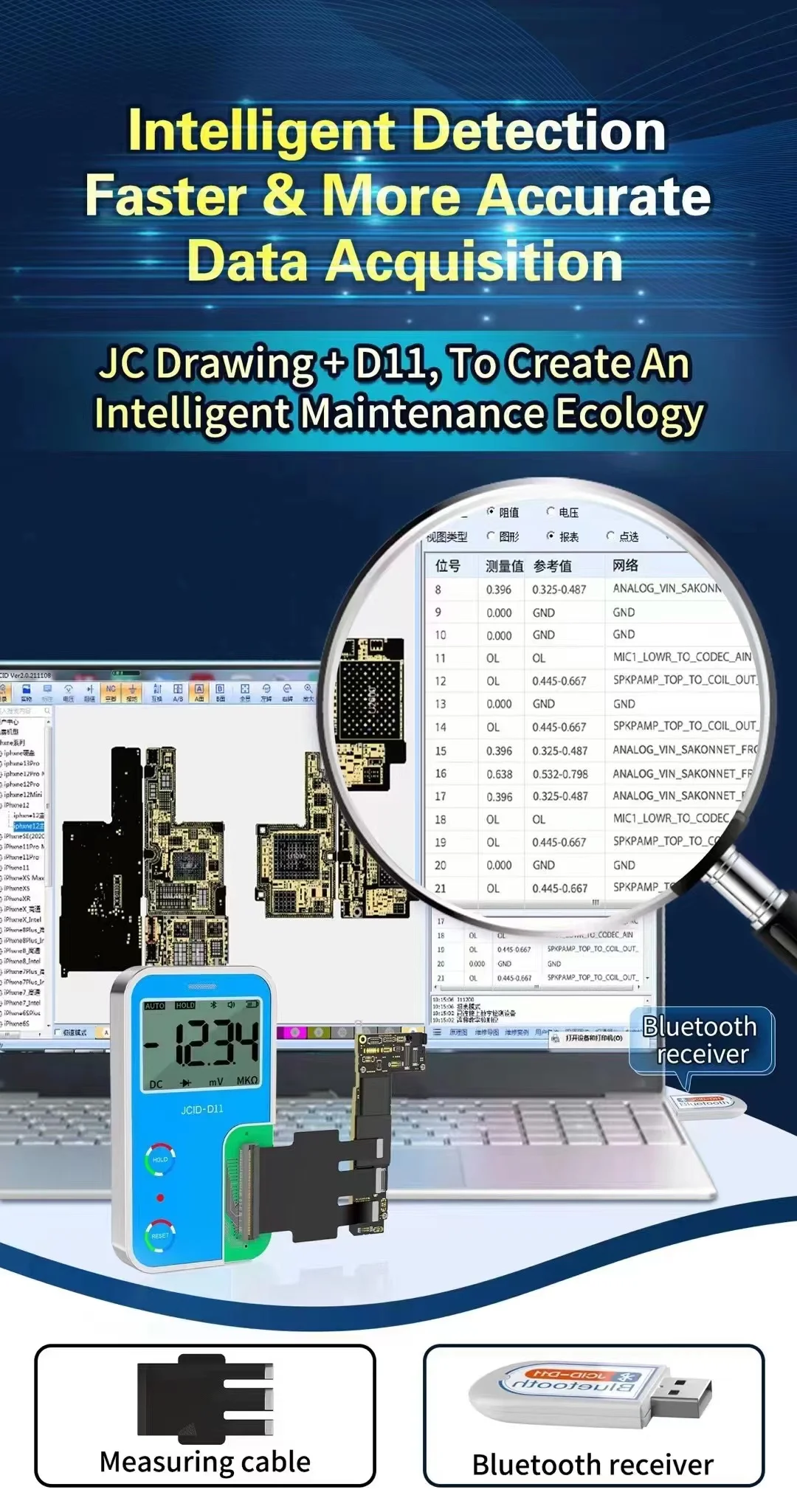 JCID-D11 Intelligent Digital Detector/ Intelligent Detection Faster Maintenance Drawings PCB Board Data Short Circuit Measuring