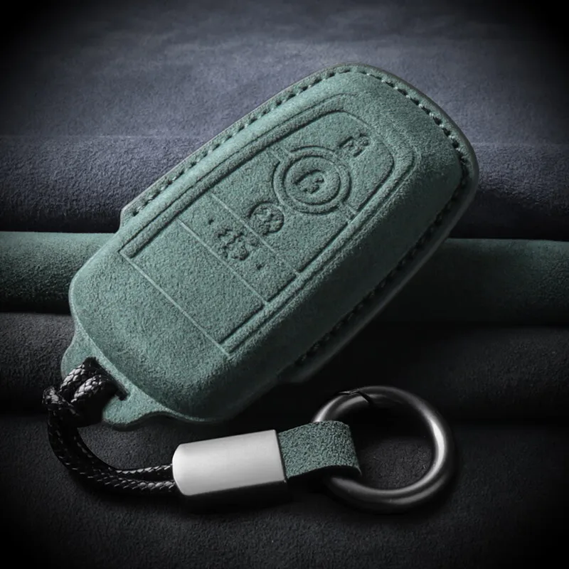 

Suede Leather Car Remote Key Case Cover Shell Fob For Ford Edge Fusion Mustang Explorer F150 F250 F350 Ecosport Protector