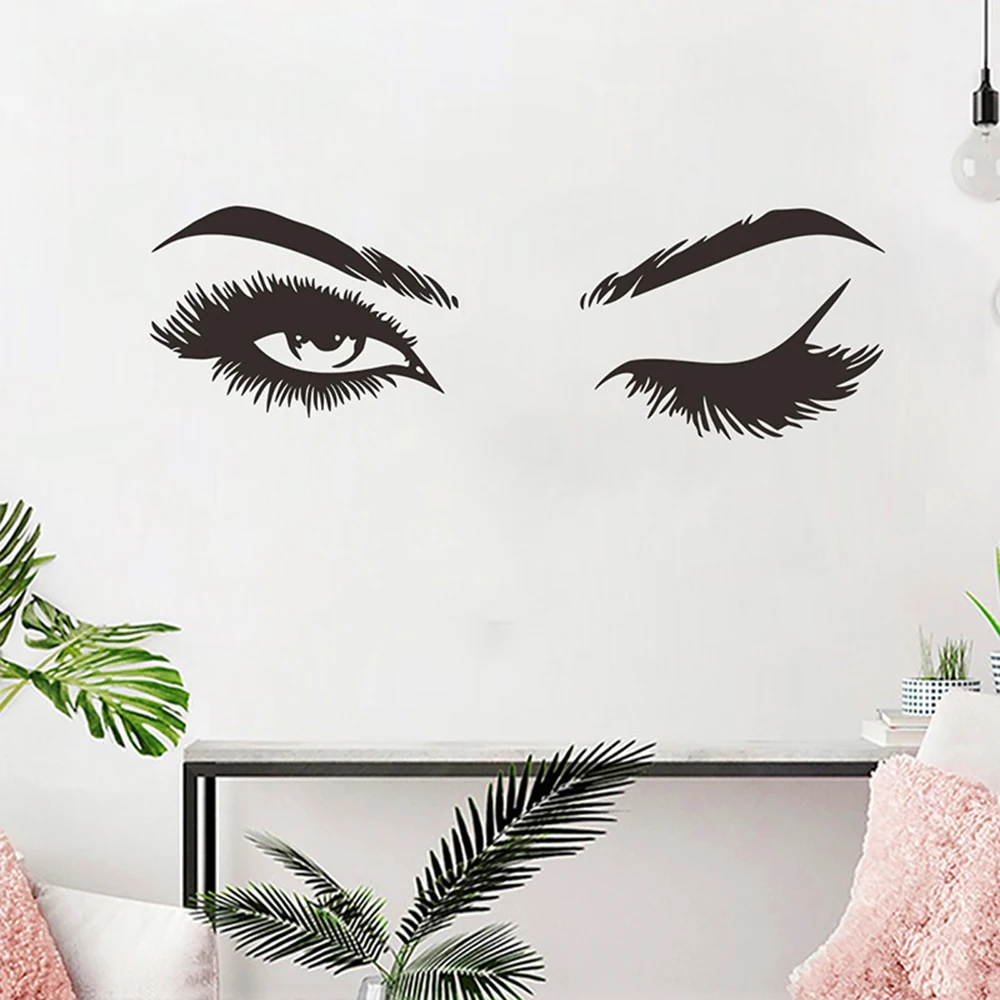 Eye Wall Sticker Art Lash Girl Eyelash Decor Beauty Salon Decal, Can be used on walls, doors, Eco friendly and easy to clean