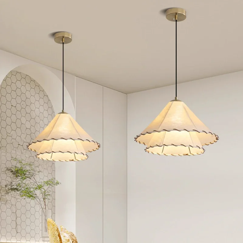 

Nordic Fabric LED Pendant Light Restaurant Bedroom Dining Room Home Decoration Chandelier Creative Cotton Linen Hat Lustre Lamp