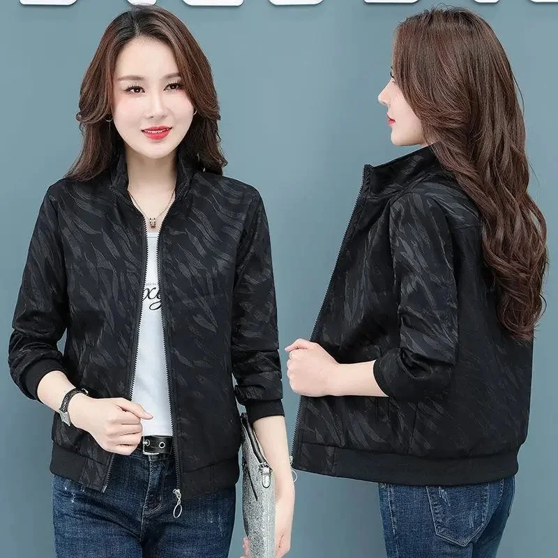 

Women's Windbreaker Jacket Spring Autumn 2023 New Stand-UP Collar Coat Western-Style Explosion Overcoat Thin Female Baseball Top