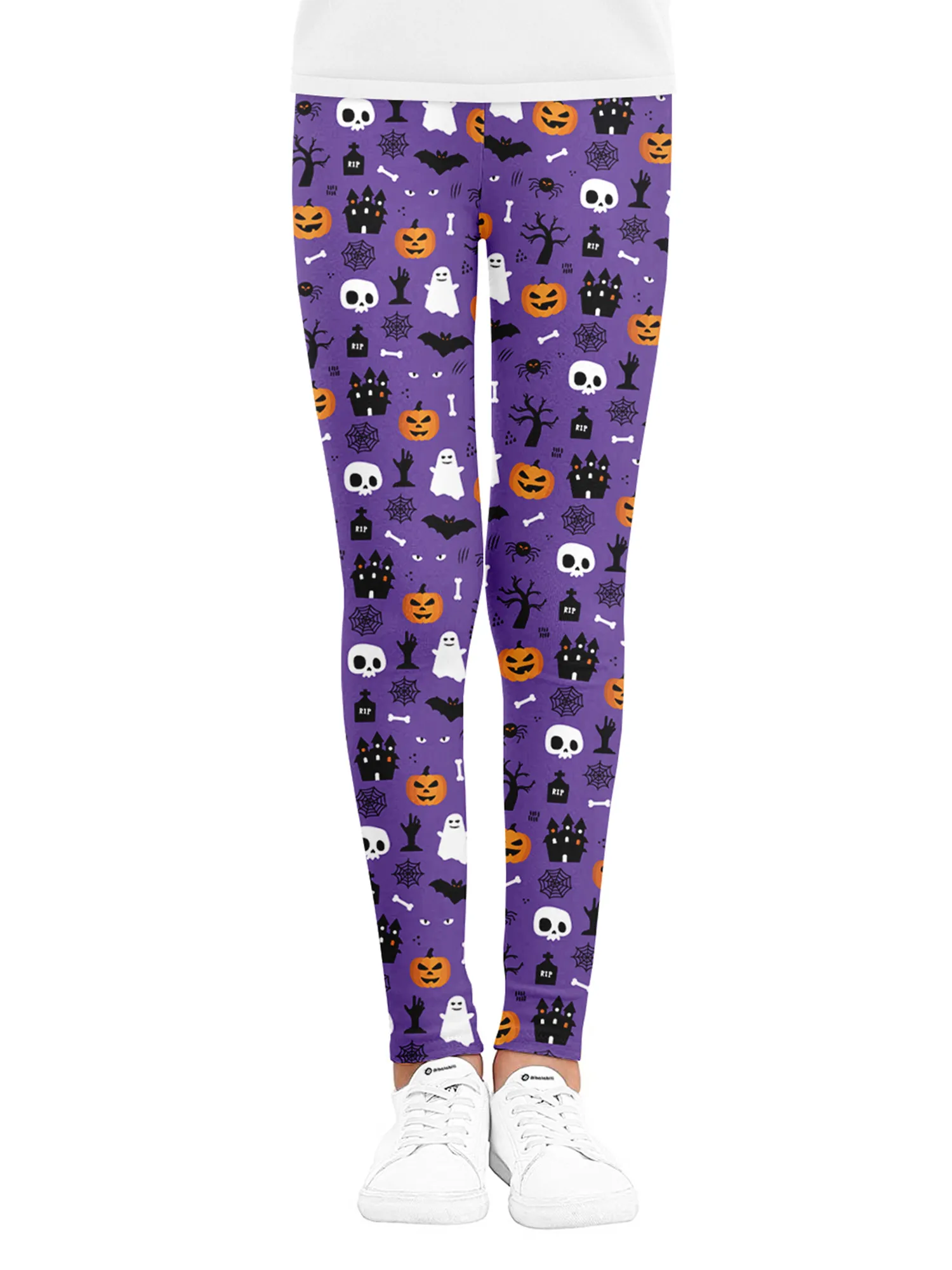 Kids Halloween Leggings Cute Elastic Waist Pumpkin Print Stretch Footless Tights for Girls