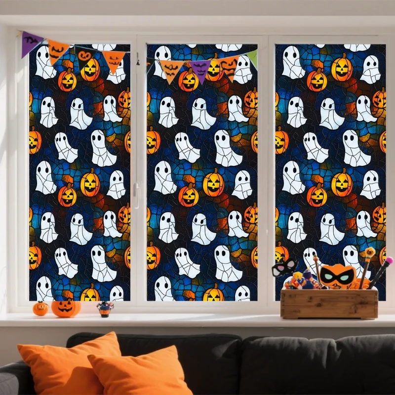 45x100cm Window Privacy Film Adhesive Film Halloween Bat Pumpkin Door Sticker Curtain Window Glass Film Sticker