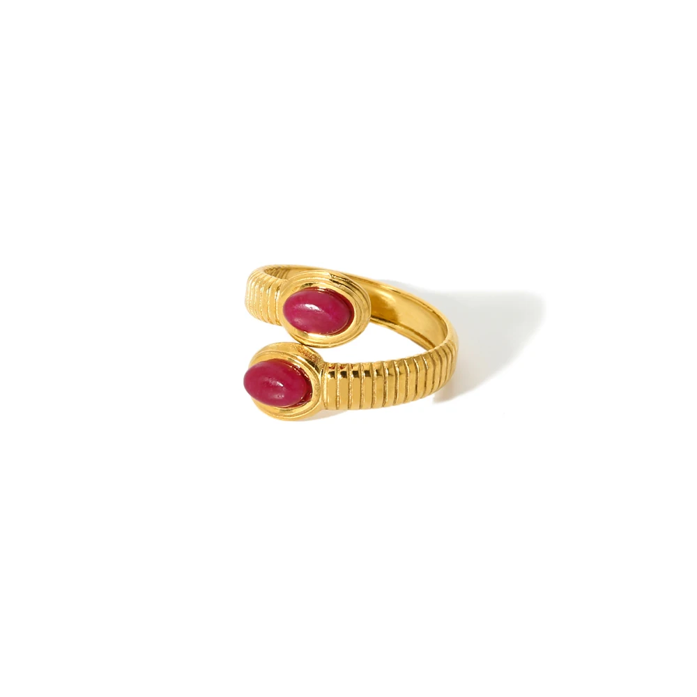 Bunte Natursteinringe Schmuck Schlangenring wasserdicht 18K vergoldeter Edelstahlring für Frauen Geschenk – Detail 12