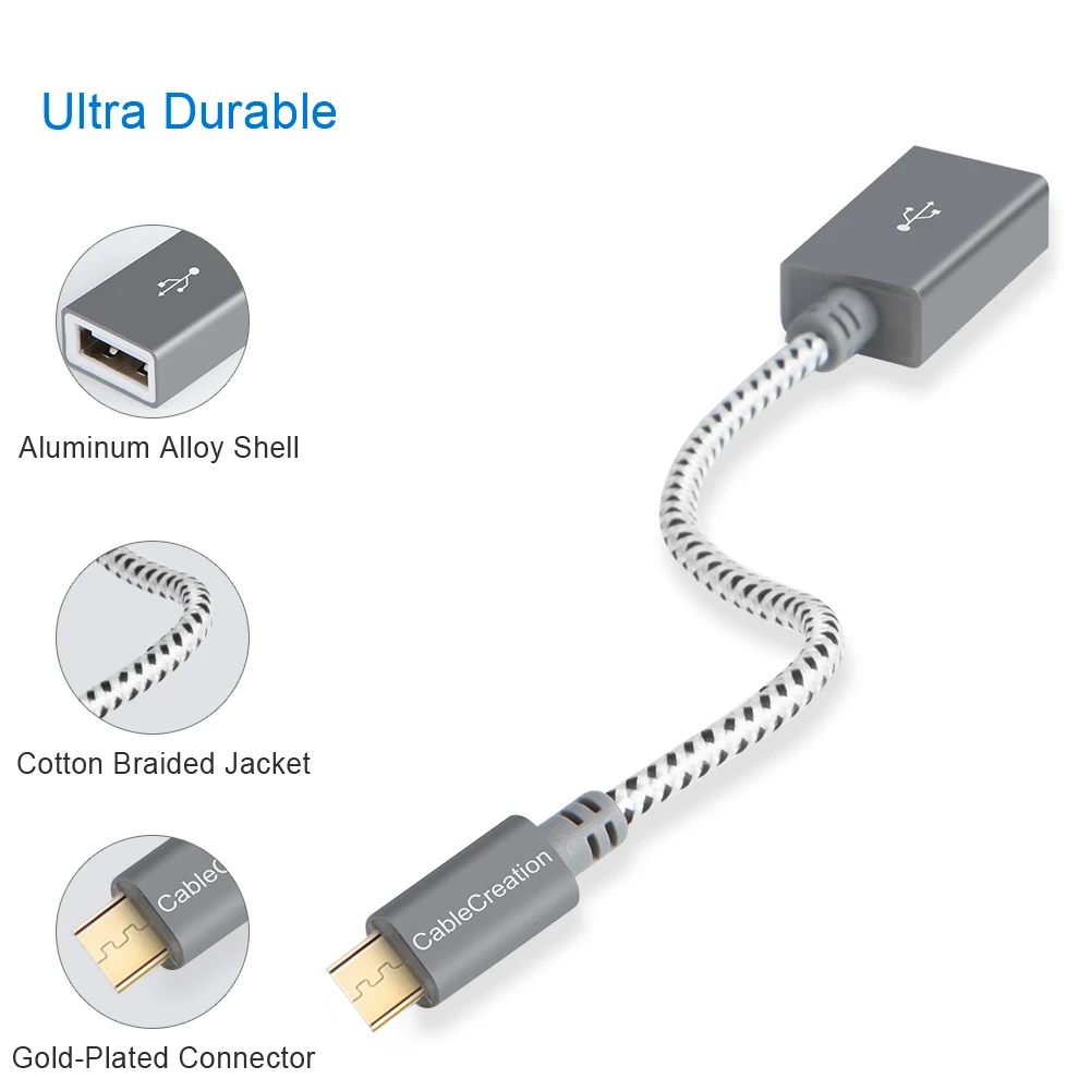 محول USB إلى Micro USB من كابل Creation، 0.15 متر، ذكر إلى أنثى، لأجهزة Micro-B، محرك فلاش، ماوس، لوحة مفاتيح