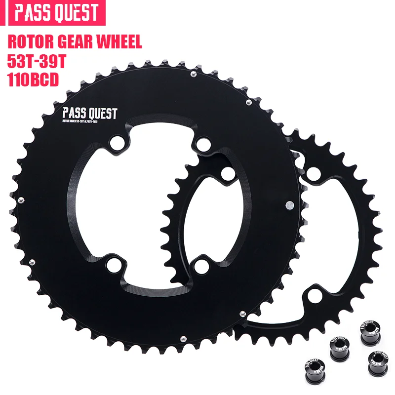 pass questチェーンリング 53T-39T PASS QUEST 110BCD 4-Bolt Double Chainring 50T-34T/52T-36T/53T-39T