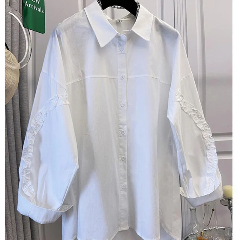 2025 Autumn New Simplicity Elegant Buttons Turn-down Collar Long Sleeve Blouse Female All-match Pleated Loose Women's Shirt Tops