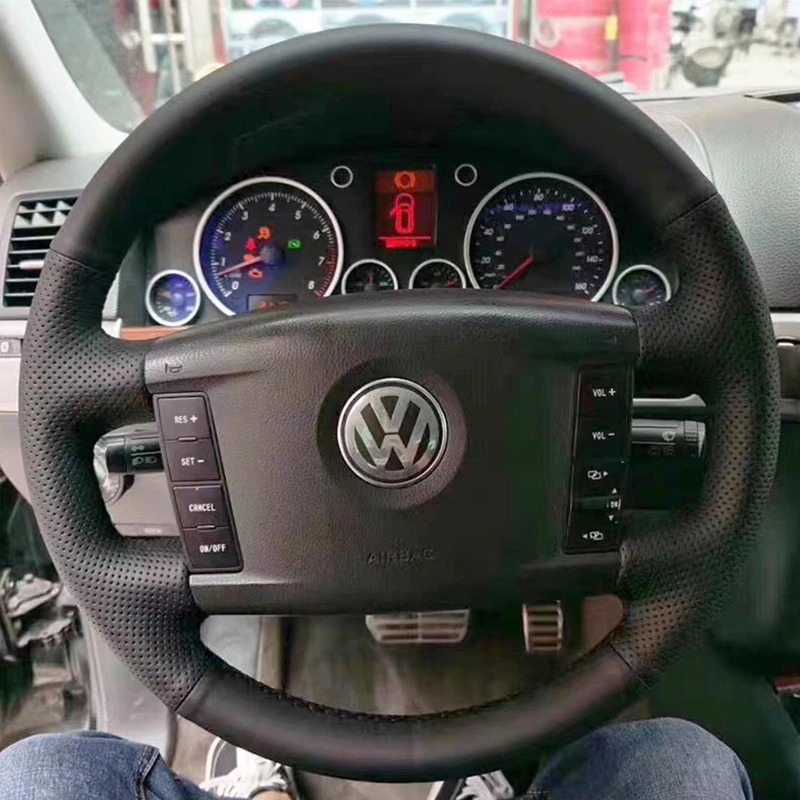 Car Steering Wheel Cover For Volkswagen VW Touareg Phaeton 2002-2010 Customized Car Interior DIY Original Steering Wheel Braid