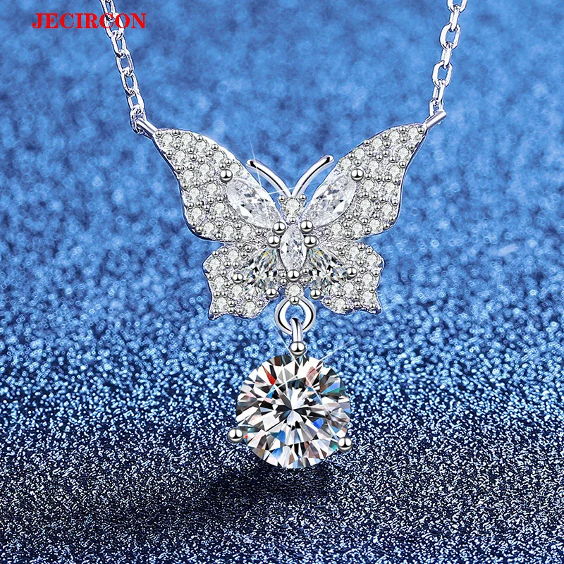 

JECIRCON Gorgeous S925 Sterling Silver Necklace with 1 Carat Moissanite,Exquisite Butterfly Pendant Design, Party & Daily Wear