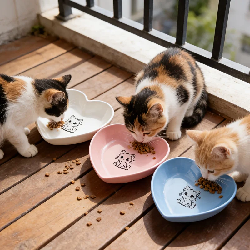 3pcs Non-Slip Plastic Cat Bowls Set Shallow Pet Food & Water Dishes Suitable for Kittens Short Leg Cat Ferrets Stray Cats