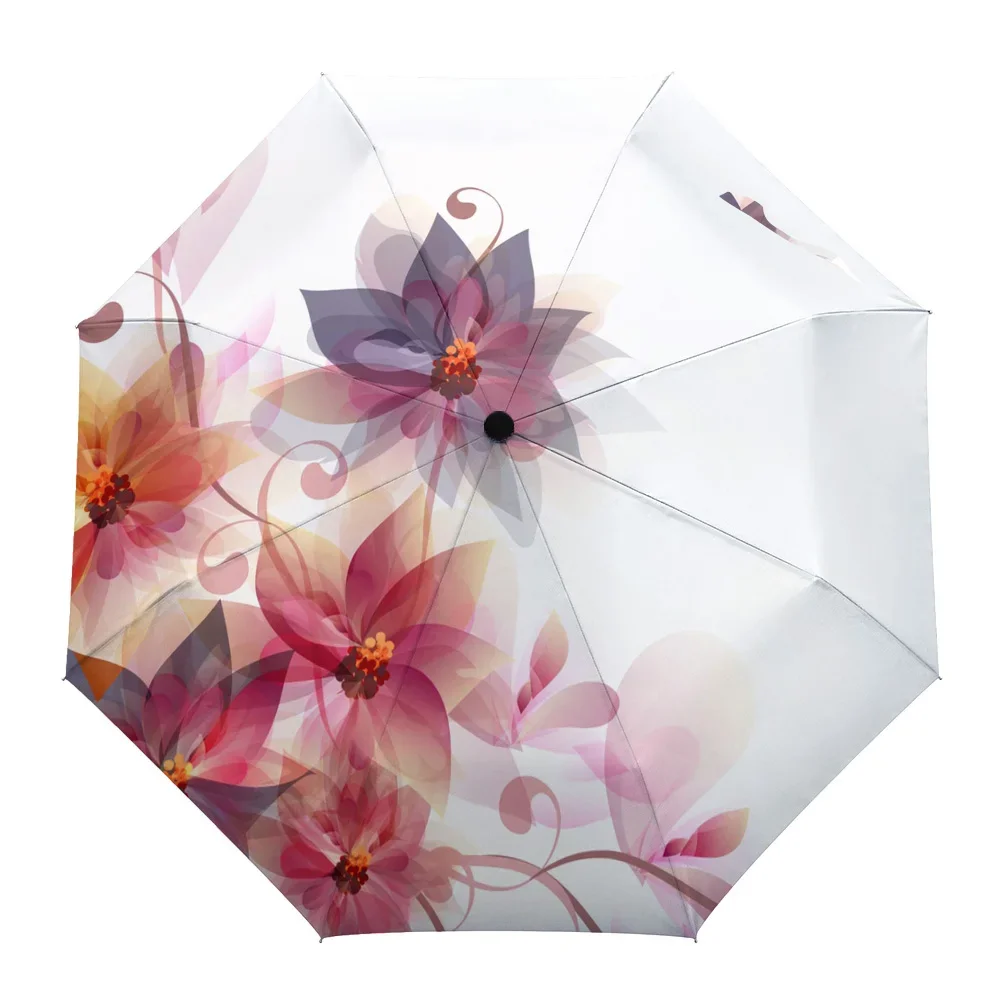 Flower Art Magnificent Fully-automatic Umbrella for Outdoor Kids Adults Printed Umbrella Foldable Eight Strand Umbrella