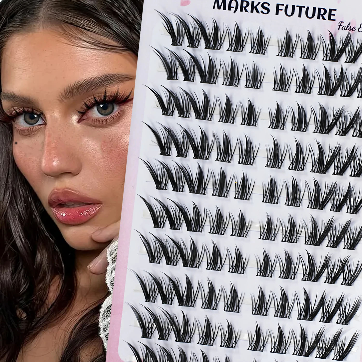 10 Rows of 100 Clusters C Curl Individual Fox-Style False Eyelashes, Natural and Thick Single-Section Pure Natural Makeup for Home Use, Suitable for Beginners