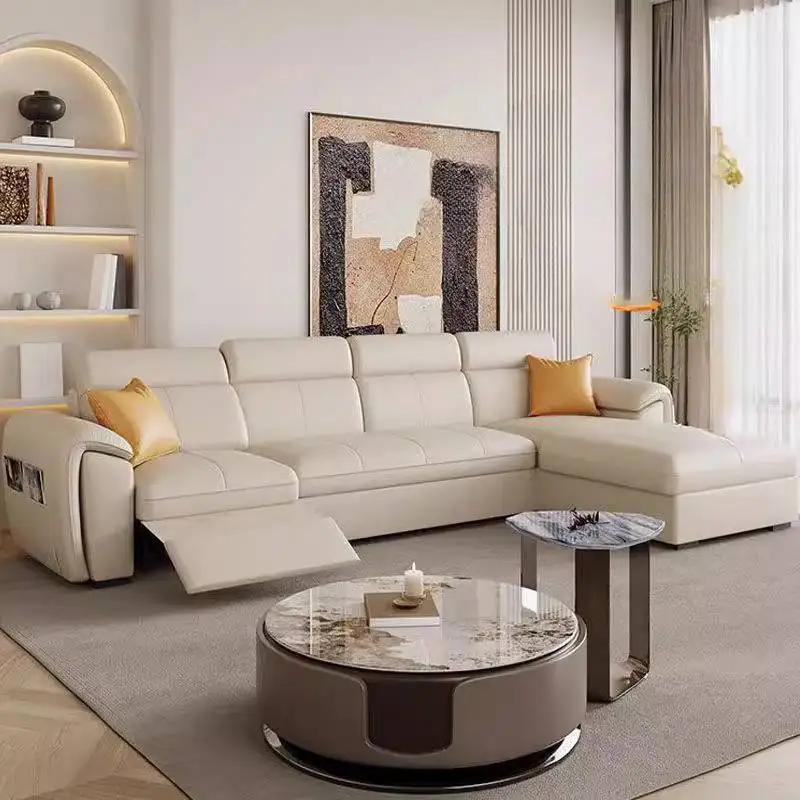 

European Foldable Electric Sofas Beige Designer Curved Modern Living Room Sofas Smart High Style Canape Lit Furniture For Home