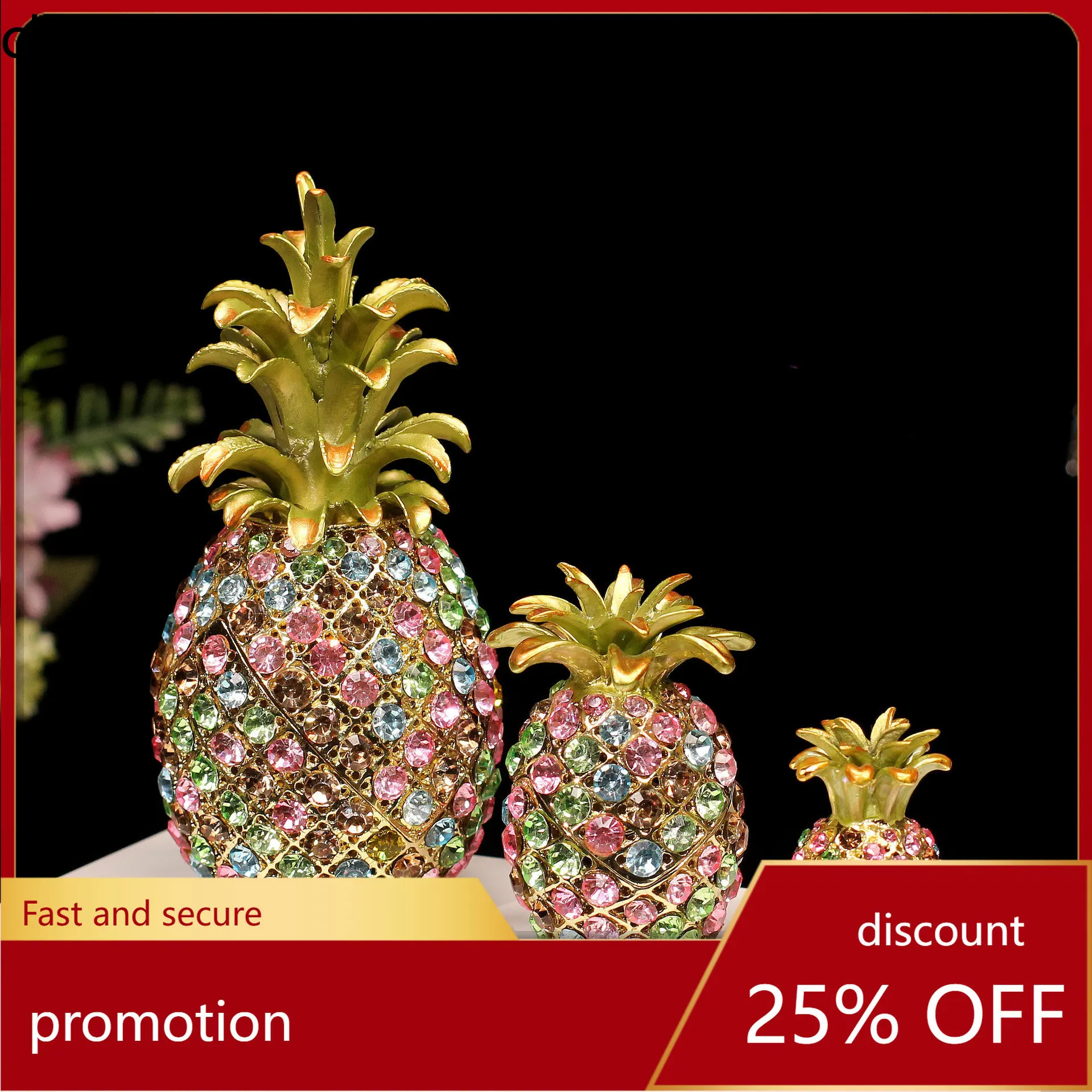 

H1 Cross-Border Enamel Crystal Handicraft Home Decoration Opening Event Gift Full-Diamond Pineapple Metal Ornament