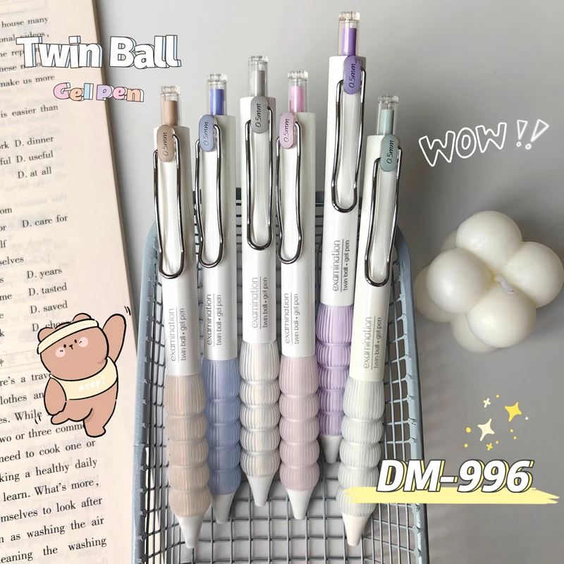 6PCS/Set Soft Gel Ink Pen For Students 0.5MM Twin Ball Gel Pen Black Refill Neutral Pen High Quality Writing Pen Office Supply