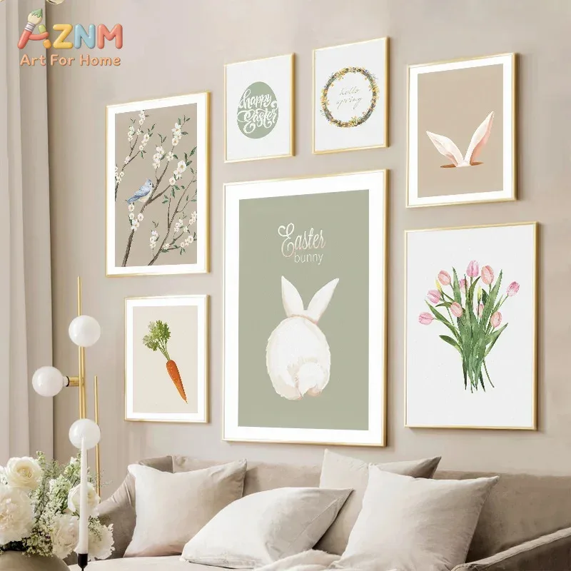 AZNM Vintage Floral Bird Canvas Wall Art, Unframed Robin Sparrow Hummingbird Print Poster, Shabby Chic Animal Painting for Bedro