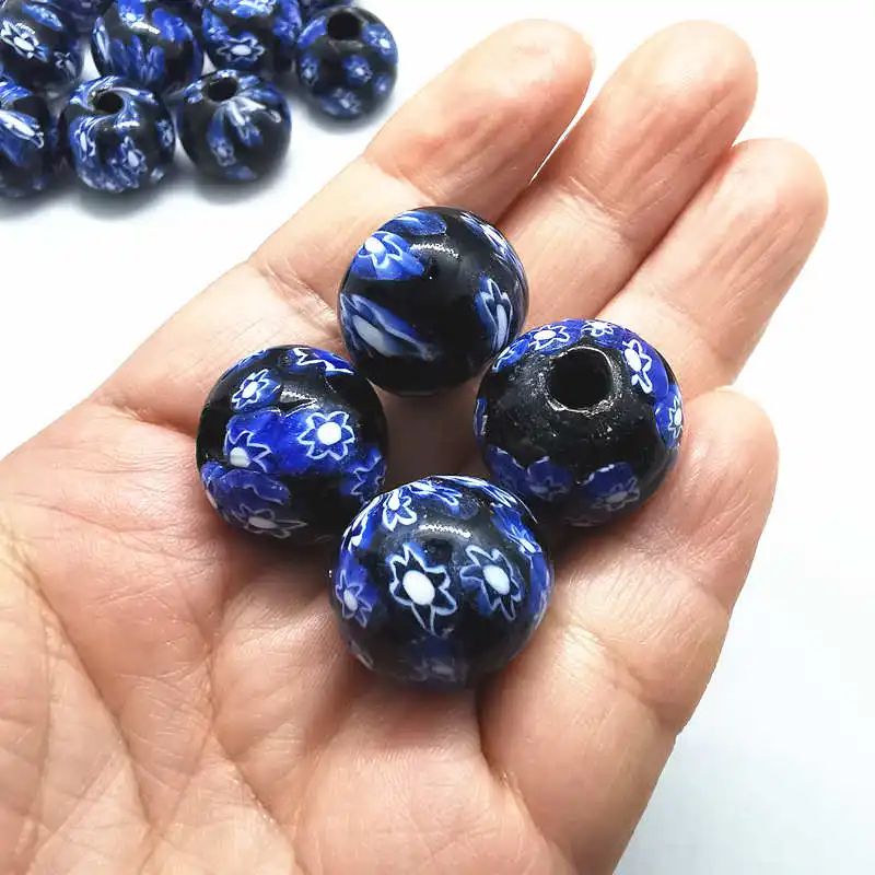 2 Beads Ancient Method Stirred Flower Glass Beads Big Abacus Bead Handmade Trade Lampwork Beads TSB0256