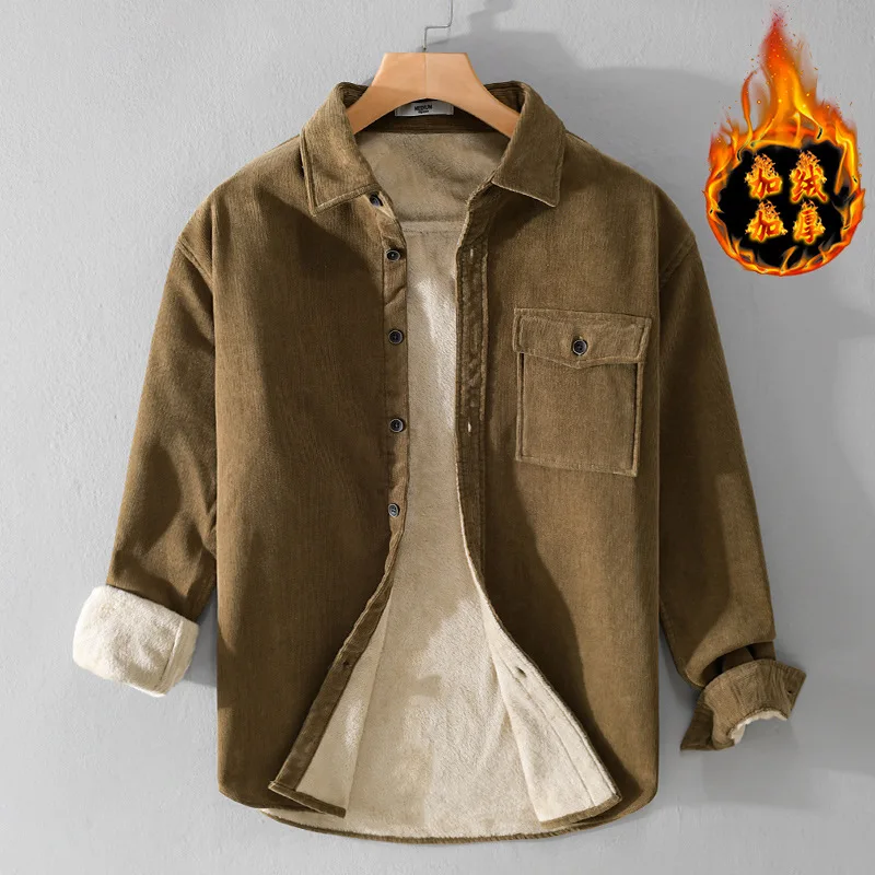 

Thiened Fce Long Sve Corduroy irt Мужская осенне-зимняя повседневная теплая рабочая одежда свободного покроя на пуговицах одноцветная irt