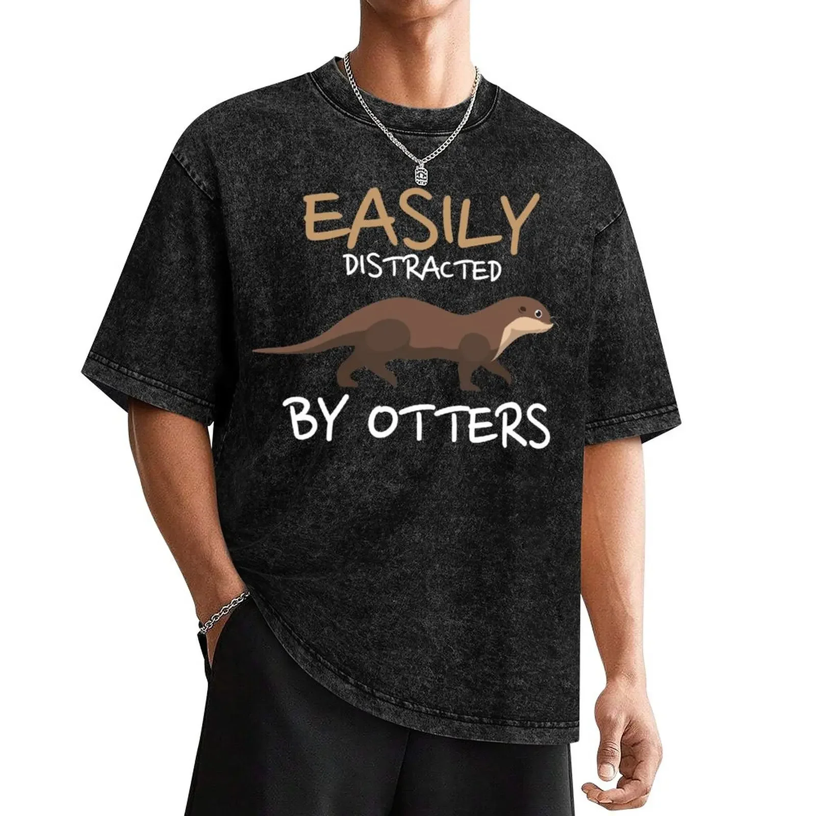 Easily Distracted By Otters T-Shirt graphic tee shirt custom t shirt clothes for men