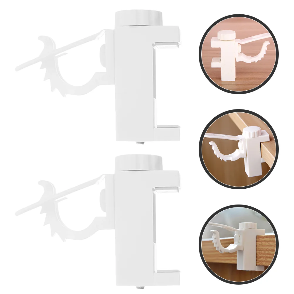 2 Pcs Curtain Rod Hook Clip-On Bracket Closet Support Nail Free Adjustable Holder Holders No Drill Brackets Hooks White Hangers