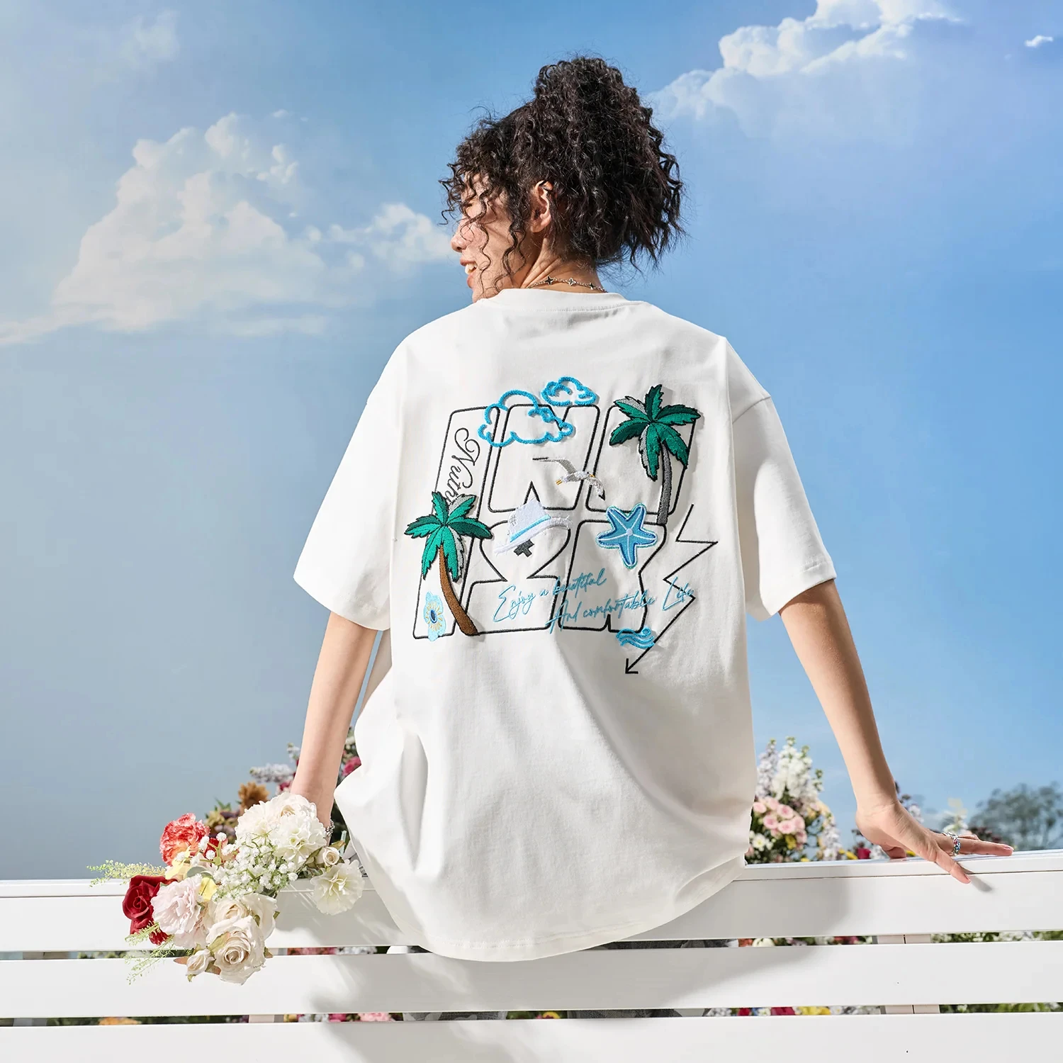 Family Matching T‑Shirt Hawaii Beach Back Print Palm Tree Starfish Seagull Tropical Vacation Graphic Short Sleeve Tee