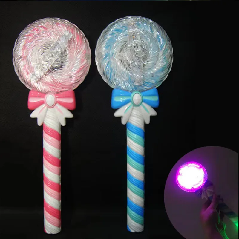 Kids Flash Girl Princess Magic Wand Toy Creative Fun Dazzle Color with Light Music Lollipop Rotating Magic Wand Birthday Gifts