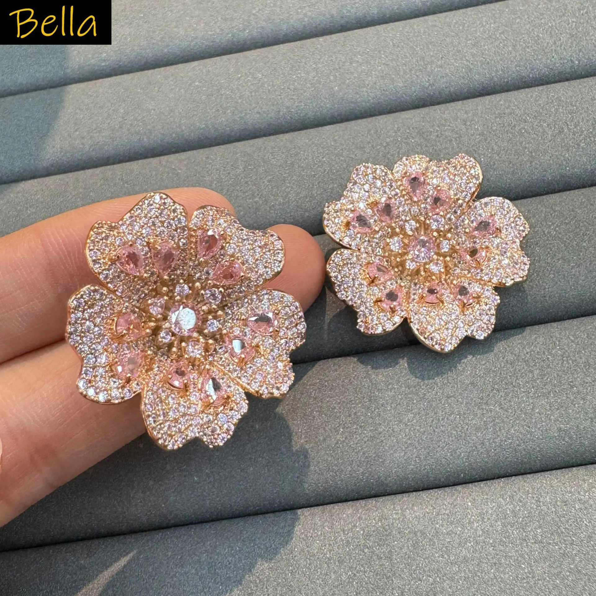 

luxury flower earrings zirconia white pink multicolor floral stud earrings for women party jewelry anniversary gift female