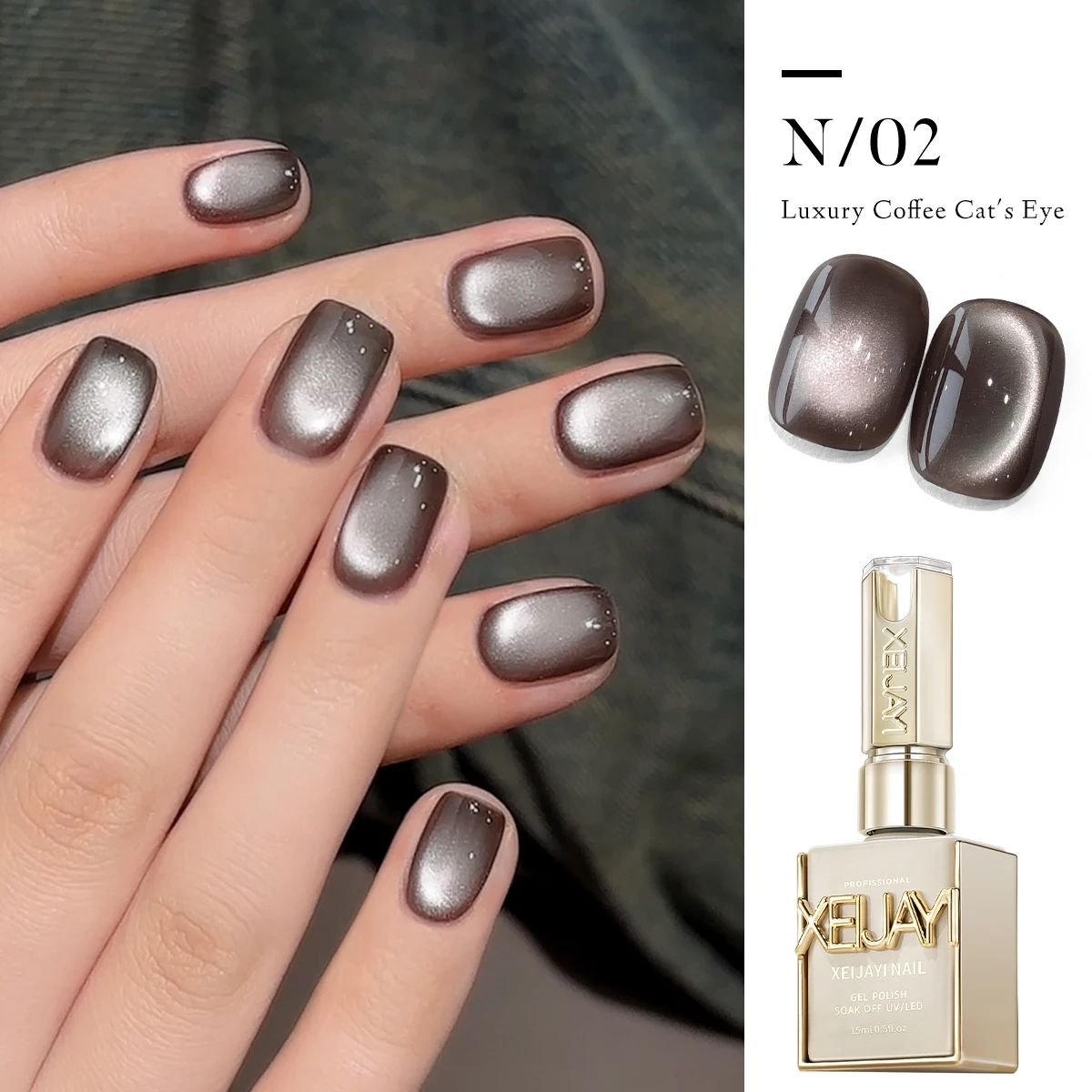 15 ml 6 Kleuren Luxe Koffie Cat's Eye Nagel Gel Polish Set met Losweken UVLED Cat Eye Gel polish Manicure Nail Art Kit