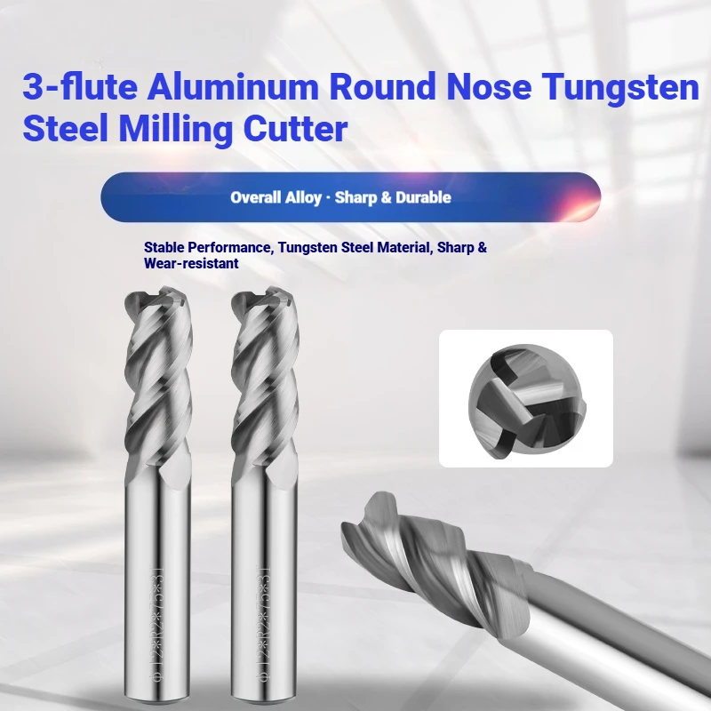 Carbide Bullnose End Mill 3 Flutes R0 5R1R2R3 CNC Tungsten Steel Router Tool HRC62 for Metal Machining