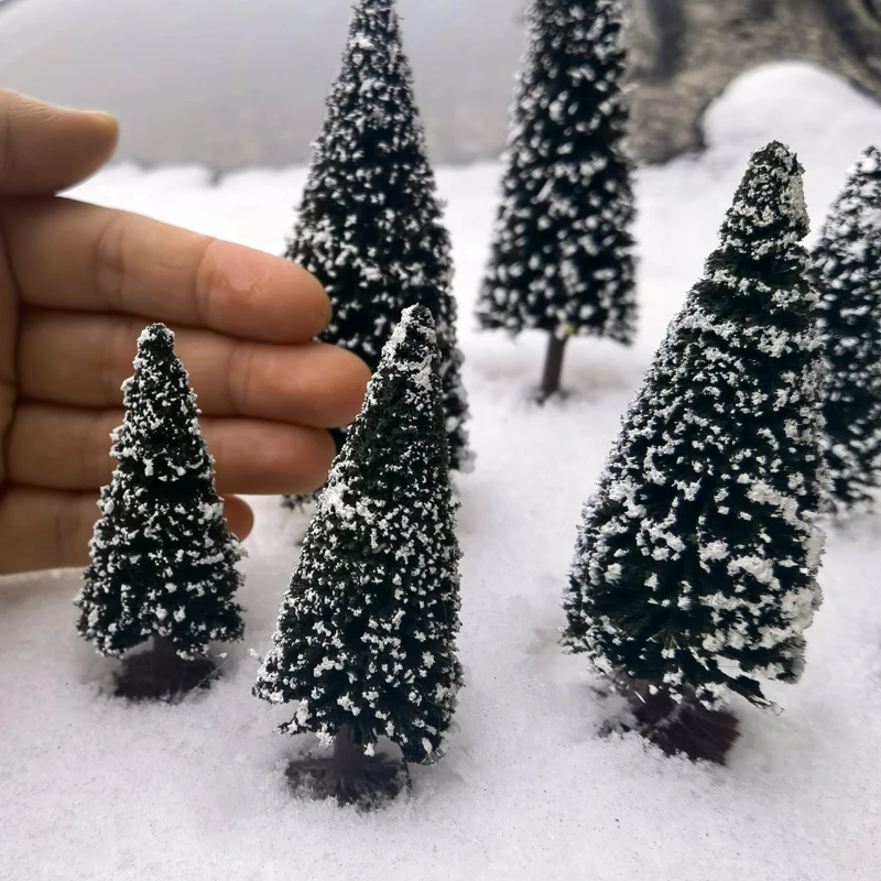 2pcs coniferous pine Model Tree with Base Ceder winterLandscape Train Railway Diy Layout Scenery Dioramas Without Punching