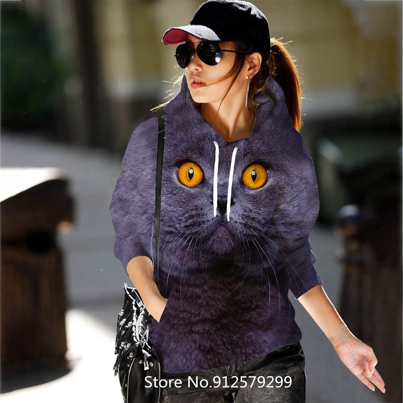 2022 Harajuku Hoodies Fashion Animal Cat Women Sweatshirt Funny Cartoon Top Female Hooded