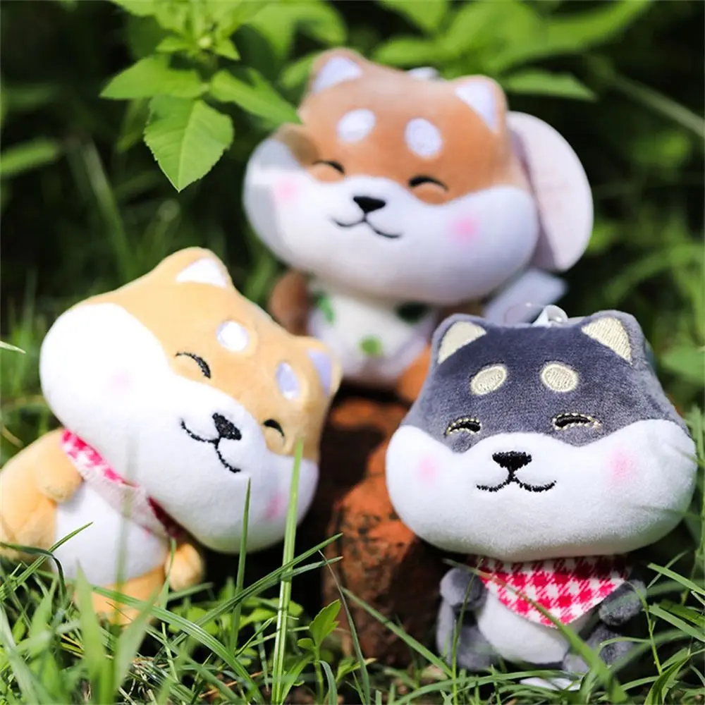 Fashion Stuffed Doll Plush Dog Keychain Cute Scarf Animal Scarf Shiba Keyring Cartoon Plush Doll Puppy Dog Pendant School Bag