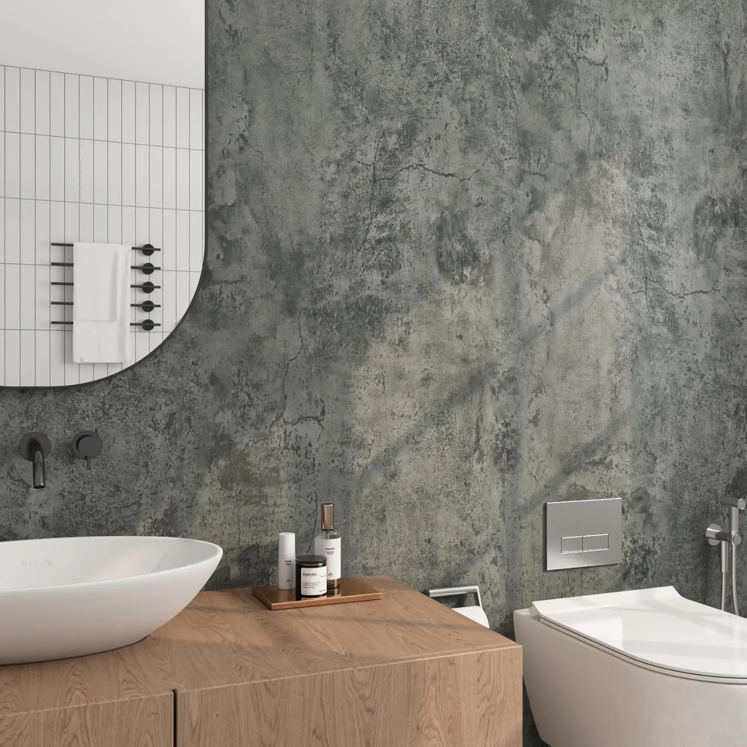 40cmWidth Grey Industrial Cement Wallpaper Self-Adhesive Waterproof PVC Vinyl Wall Stickers Removable Wall Decor for Living Room