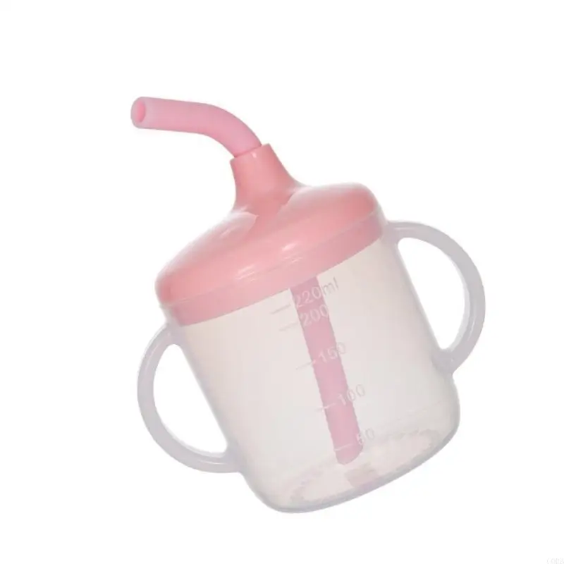 CORB Baby Learn to Drink Cup with Anti Leak Feature Soft Straw and Clear Scale 220ml for Independently Drinking