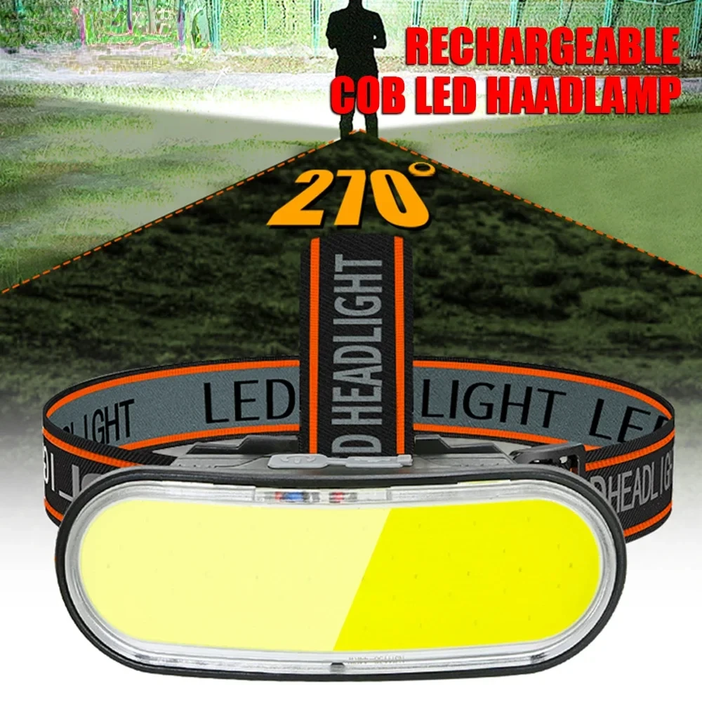 

1300LM COB LED Headlamp USB Rechargeable Head Flashlight with Built in Battery 5-mode Lighting Outdoor Fishing Camping Headlight