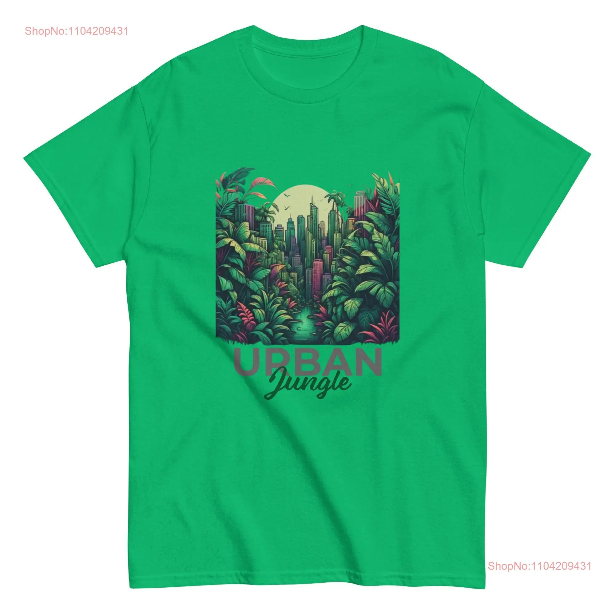 Urban jungle t shirt Cityscape meets nature design Futuristic foliage apparel Eco friendly Artistic classic tee