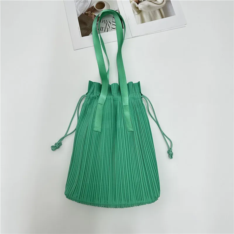 ALSEY Miyake Fashion Pleated Drawstring Closure Handbag Shoulder Bag Harajuku Wind Hundred Elegant Women\'s Bag Summer New