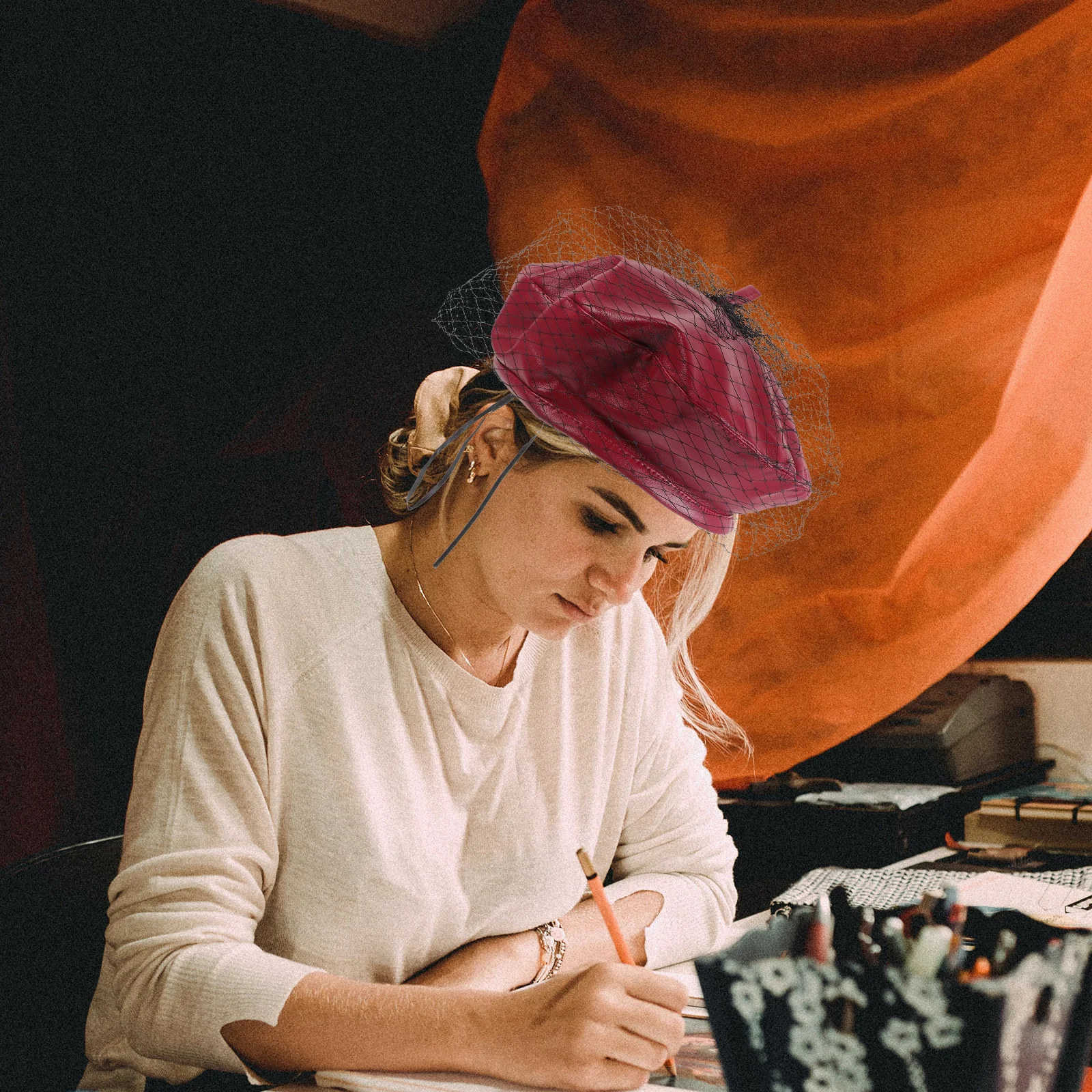 

Women's Vintage Beret Hat with Veil Fashionable French Artist Hat for Parties Outing Beret Berets for Women